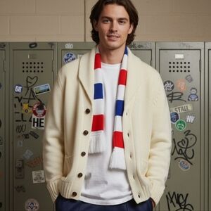 Vintage Herman Phillips Ivory Shawl Collar Cardigan Sweater Preppy Heritage Med